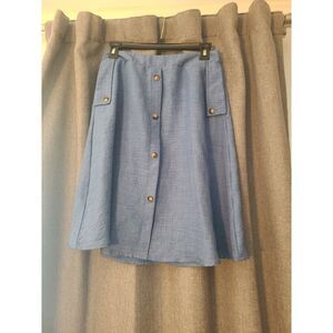 Vintage-Style Blue Button Front Lightweight A-Line Skirt